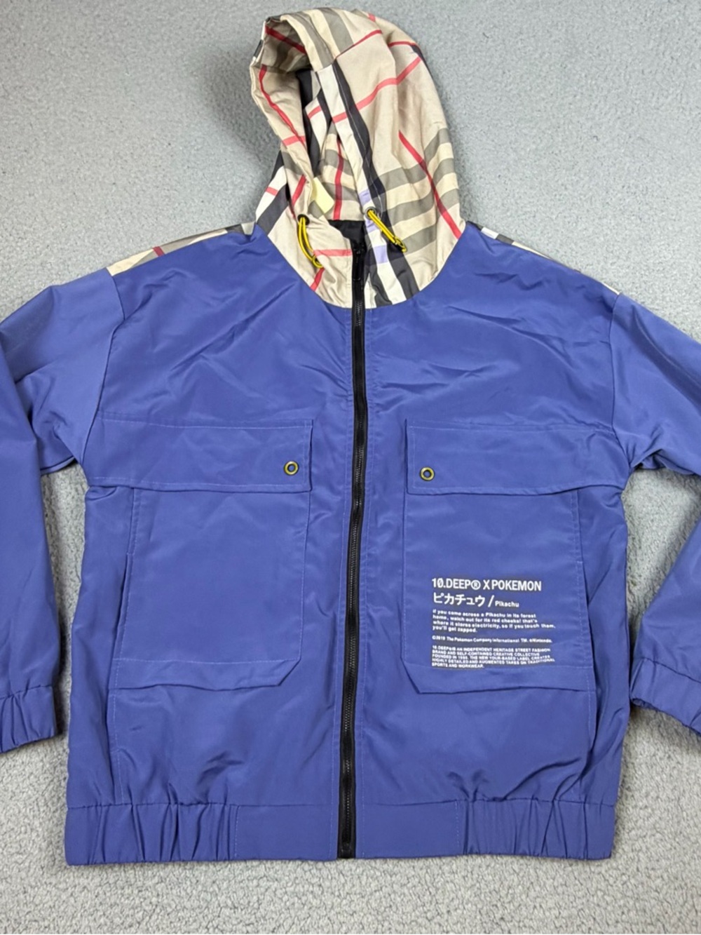 10.Deep X Pokémon Windbreaker Unisex Large Blue Pikachu Graphic Pocket Hooded